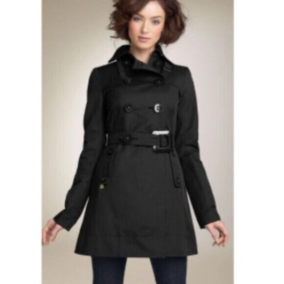 Söia & Kyo Short Trench Coat Black XS DoubleBreast Convertible Collar Lined - Picture 12 of 12